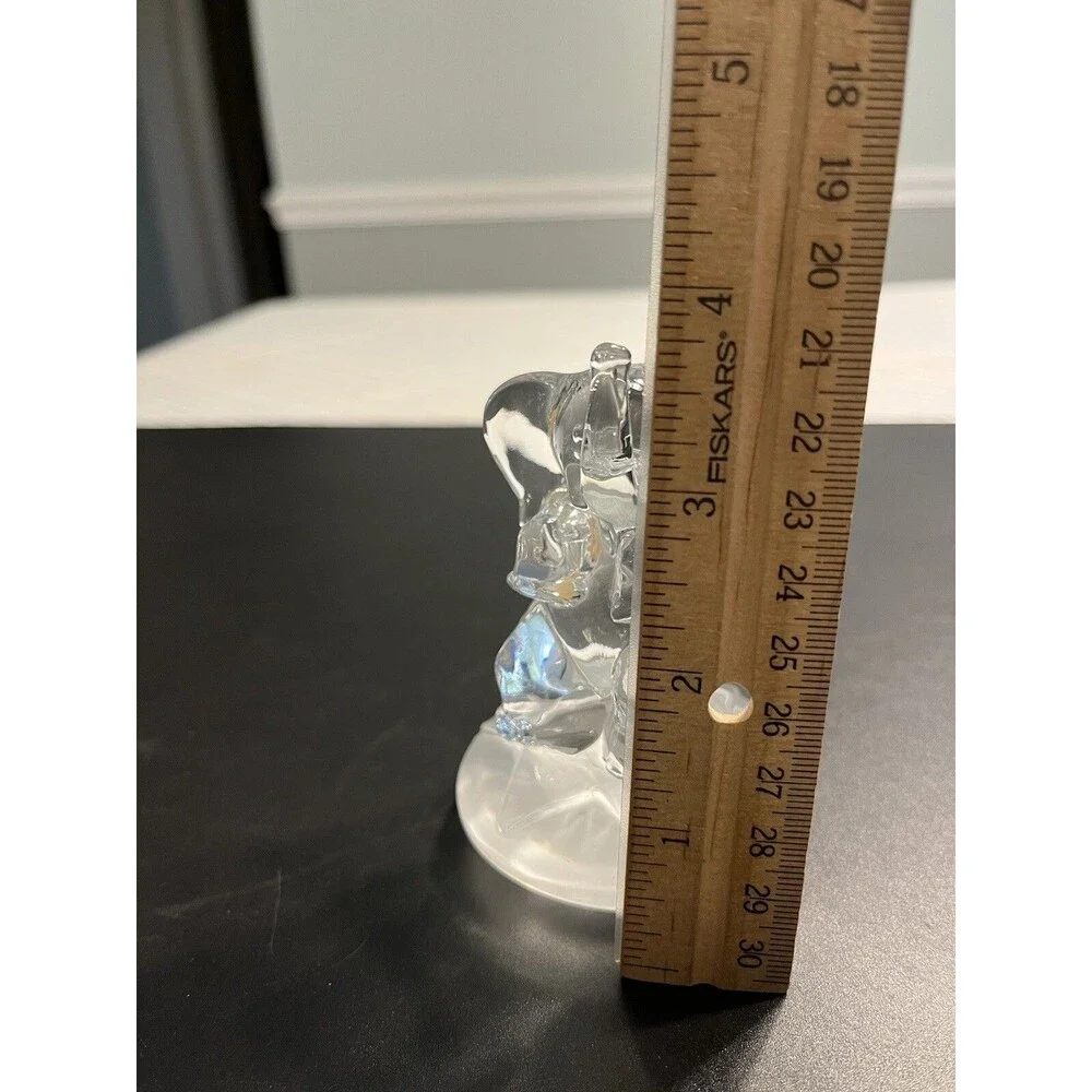Crystal Glass Baby Elephant Trunk Up Sitting on a  Star Figurine Paperweight